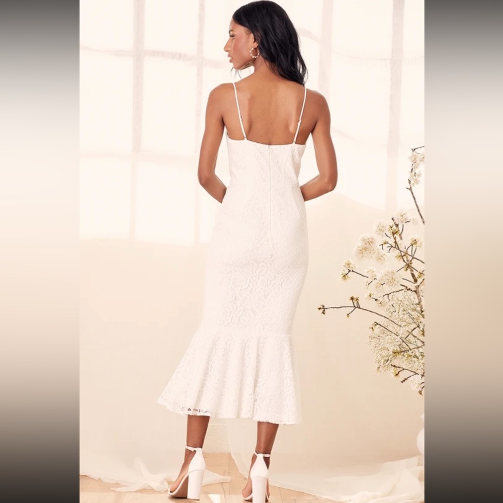 LuLu’s found your love white lace sleeveless trumpet midi dress